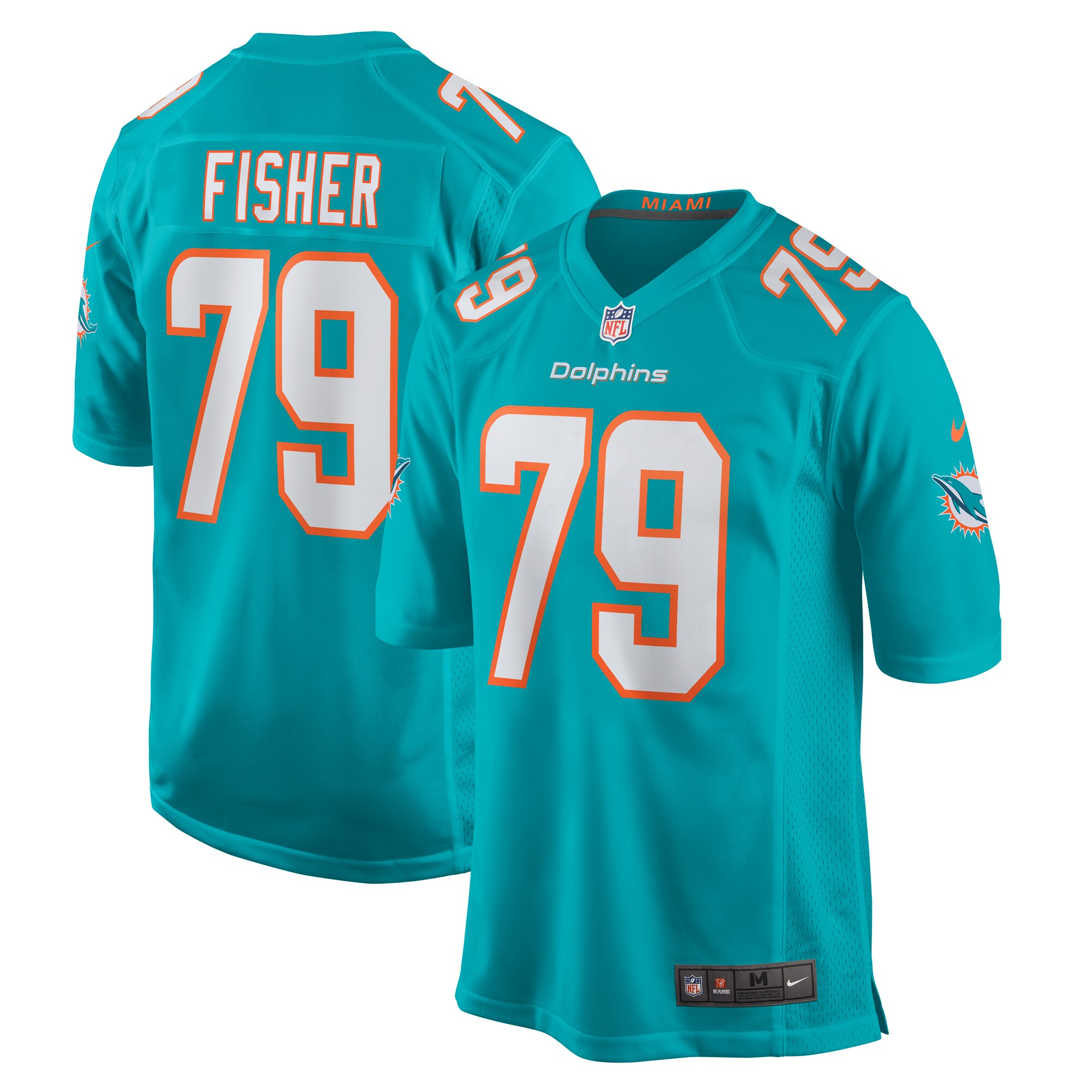 Eric Fisher Miami Dolphins Home Game Player Jersey - Aqua