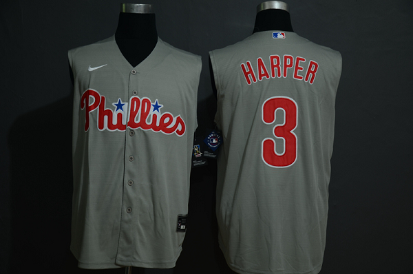 Men's Philadelphia Phillies #3 Bryce Harper Gray 2020 Cool and Refreshing Sleeveless Fan Stitched MLB  Jersey