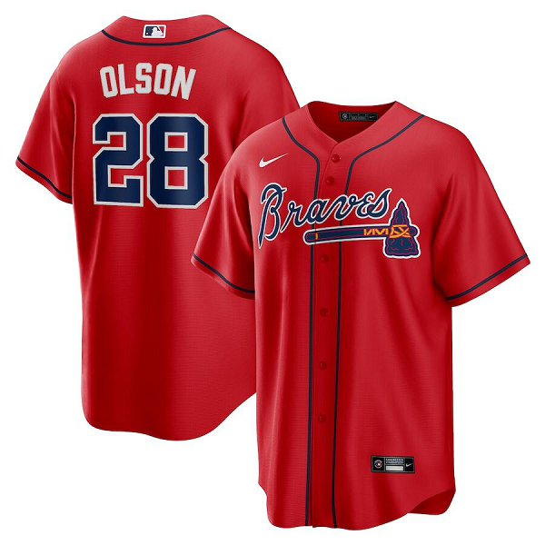 Men's Atlanta Braves #28 Matt Olson  Red Alternate Jersey