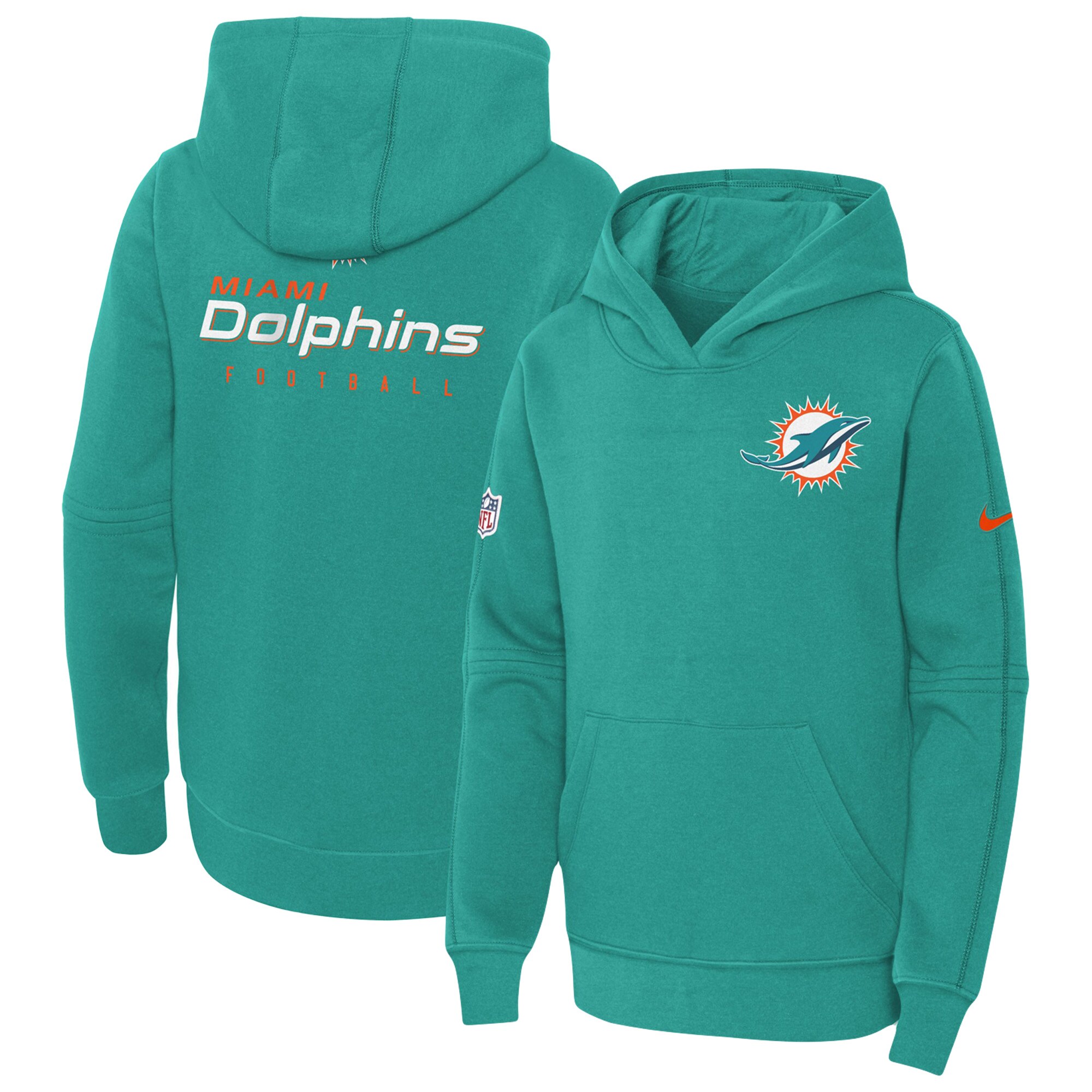 Miami Dolphins  Youth 2023 Sideline Club Fleece Pullover Hoodie - Aqua