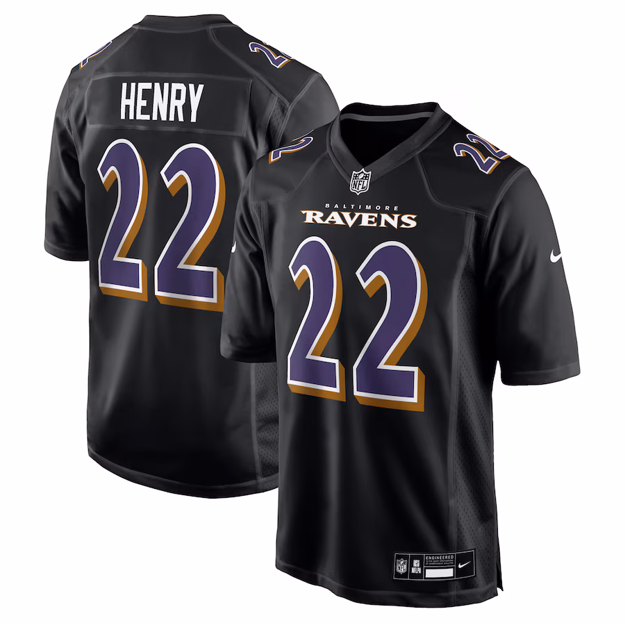 Men's Derrick Henry #22 Carbon Black Baltimore Ravens Fashion Jersey