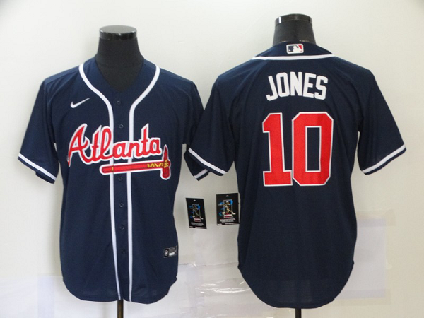 Men's Atlanta Braves #10 Chipper Jones Navy Blue Stitched MLB Cool Base  Jersey