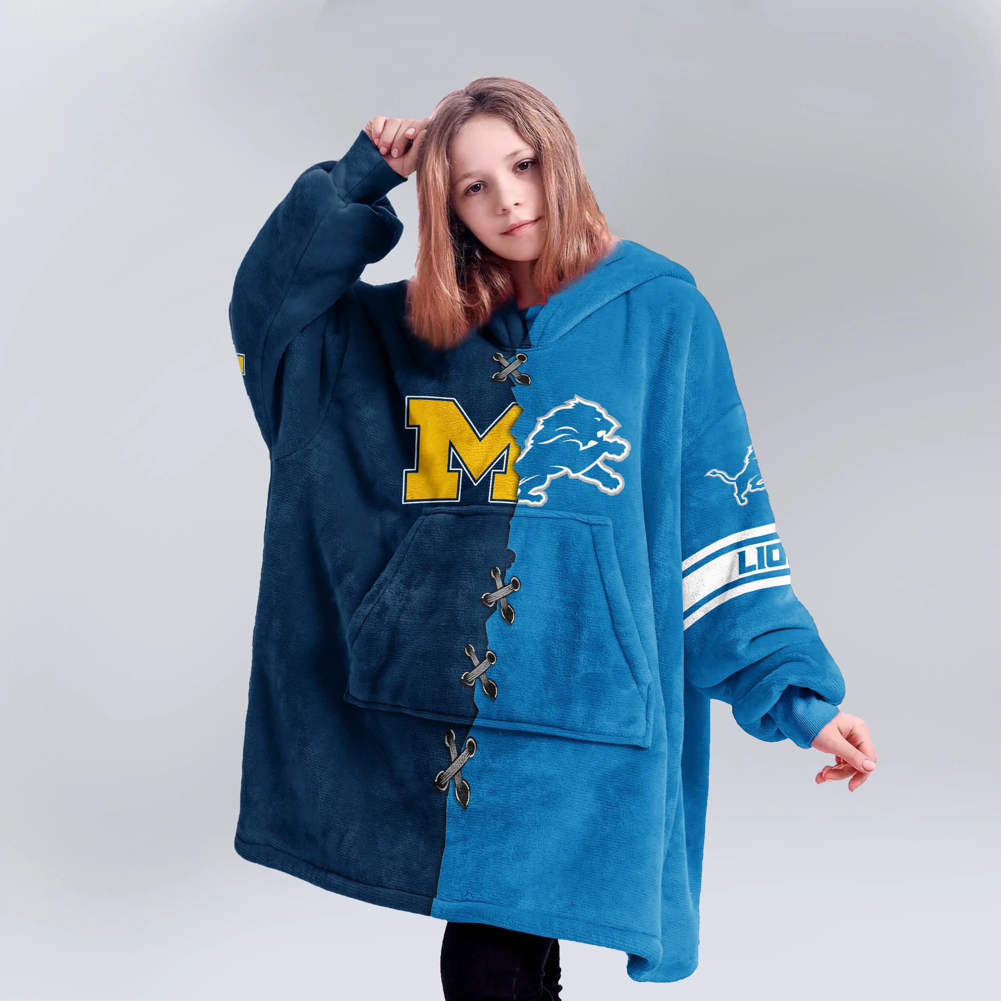 Adult Michigan Wolverines Detroit Football Unisex Blanket Hoodie
