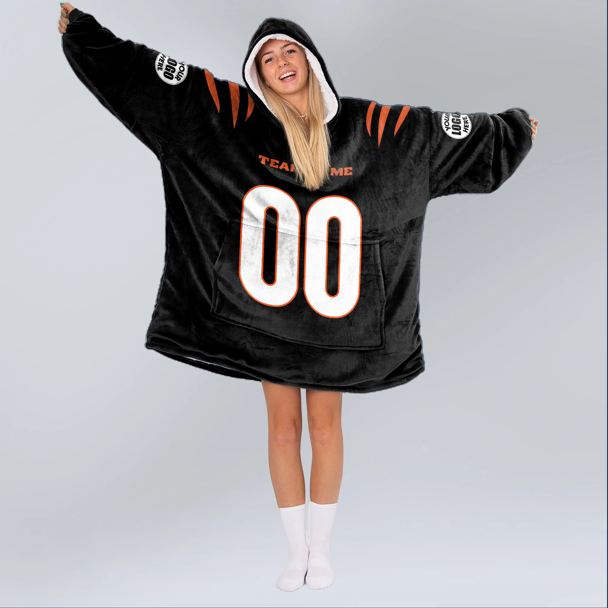 Adult Custom Blanket Hoodie Cincinnati Inspired Color