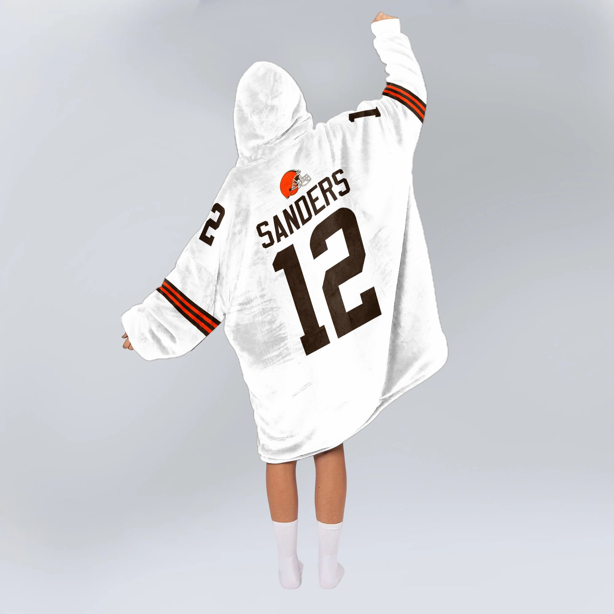Adult S.S 12 Cleveland Football White Unisex Blanket Hoodie