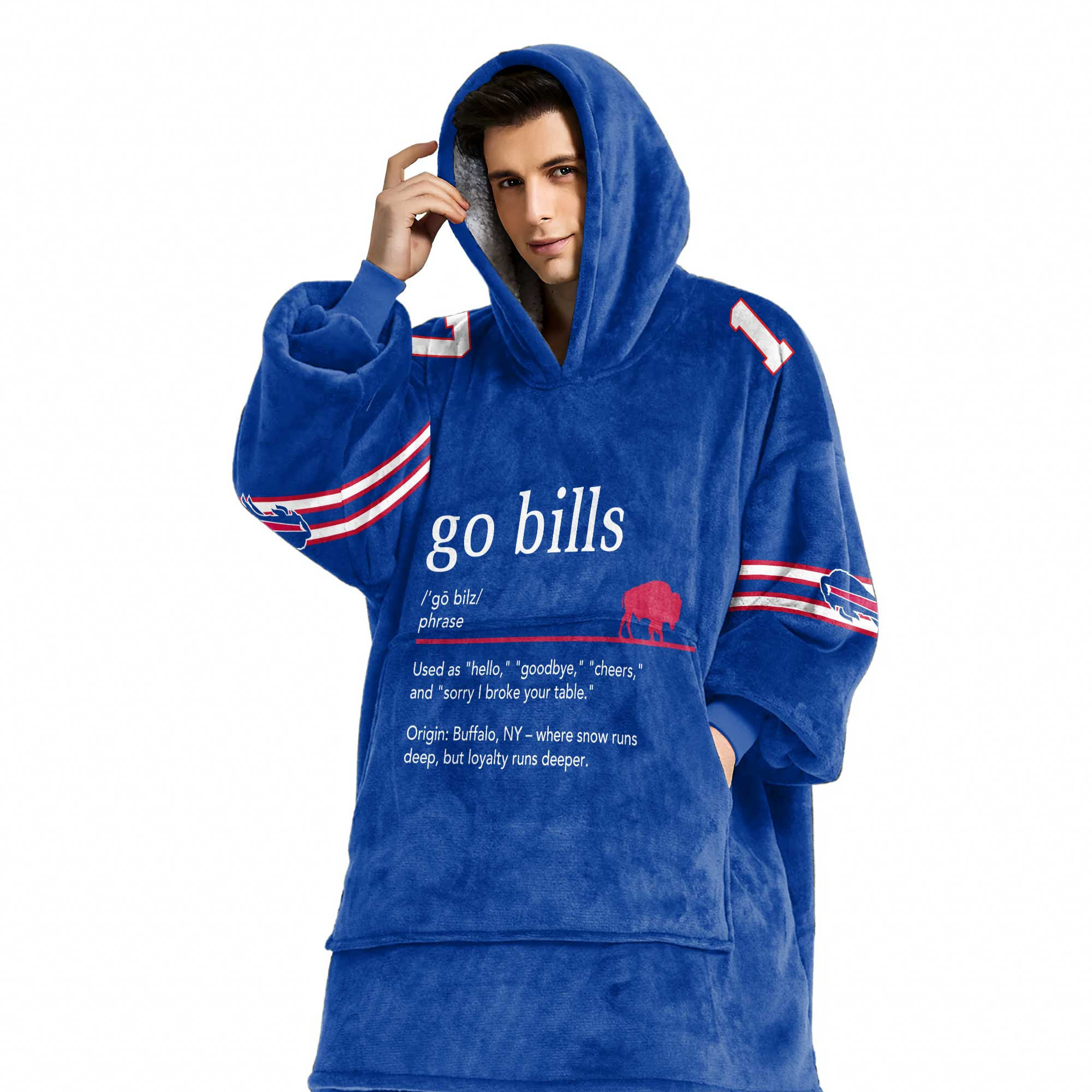 Adult 17 Buffalo Football Unisex Blanket Hoodie