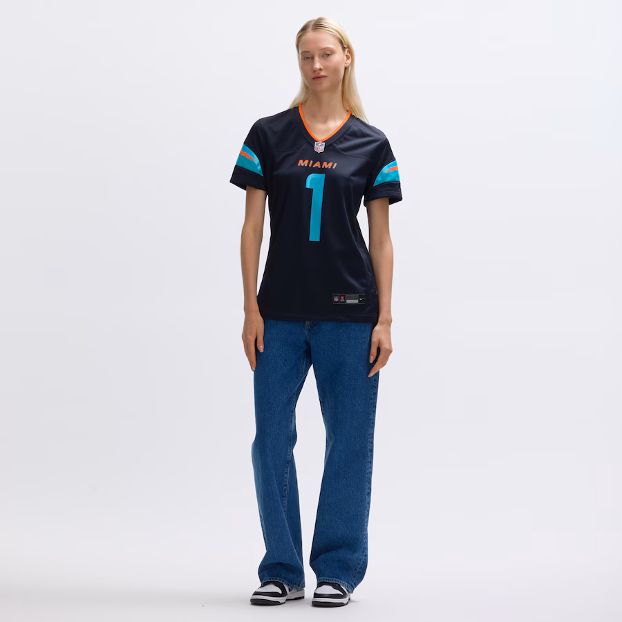Tua Tagovailoa #1 Miami Dolphins Women's 2025 Rivalries Collection Game Jersey - Pitch Blue