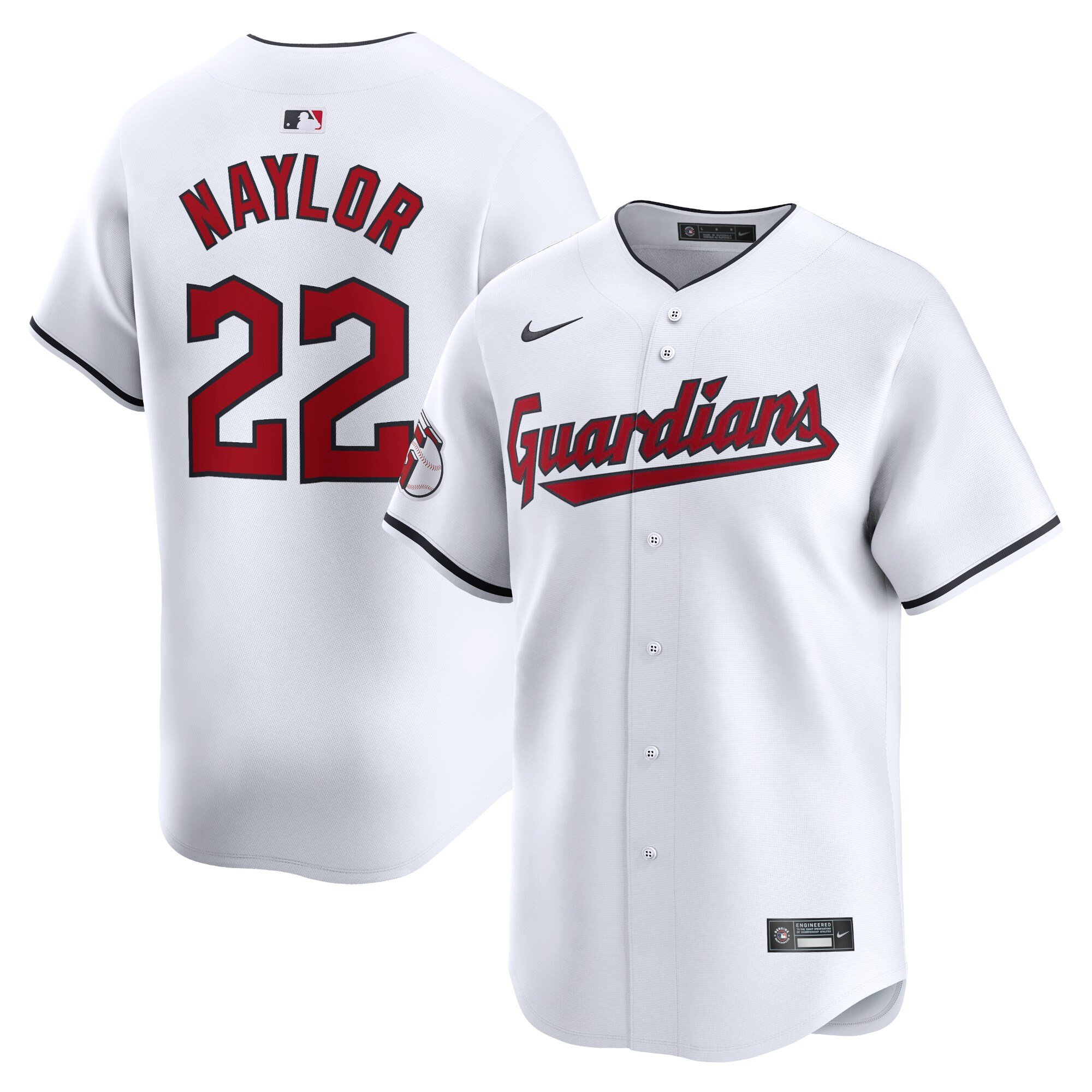 Men's Cleveland Guardians #22 Josh Naylor  White Home Limited Player Jersey