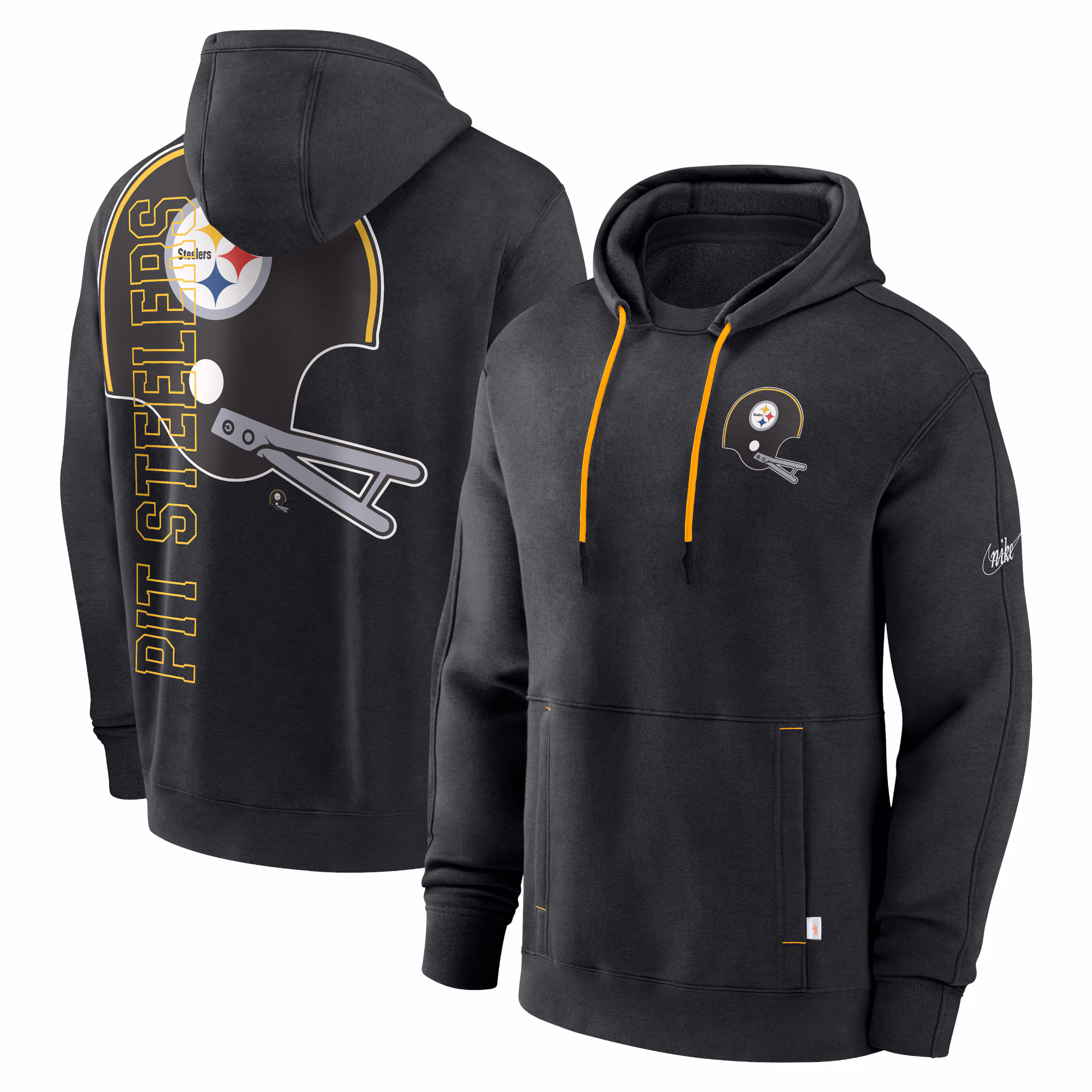 Pittsburgh Steelers Throwback Layered Logo Statement Pullover Hoodie - Black