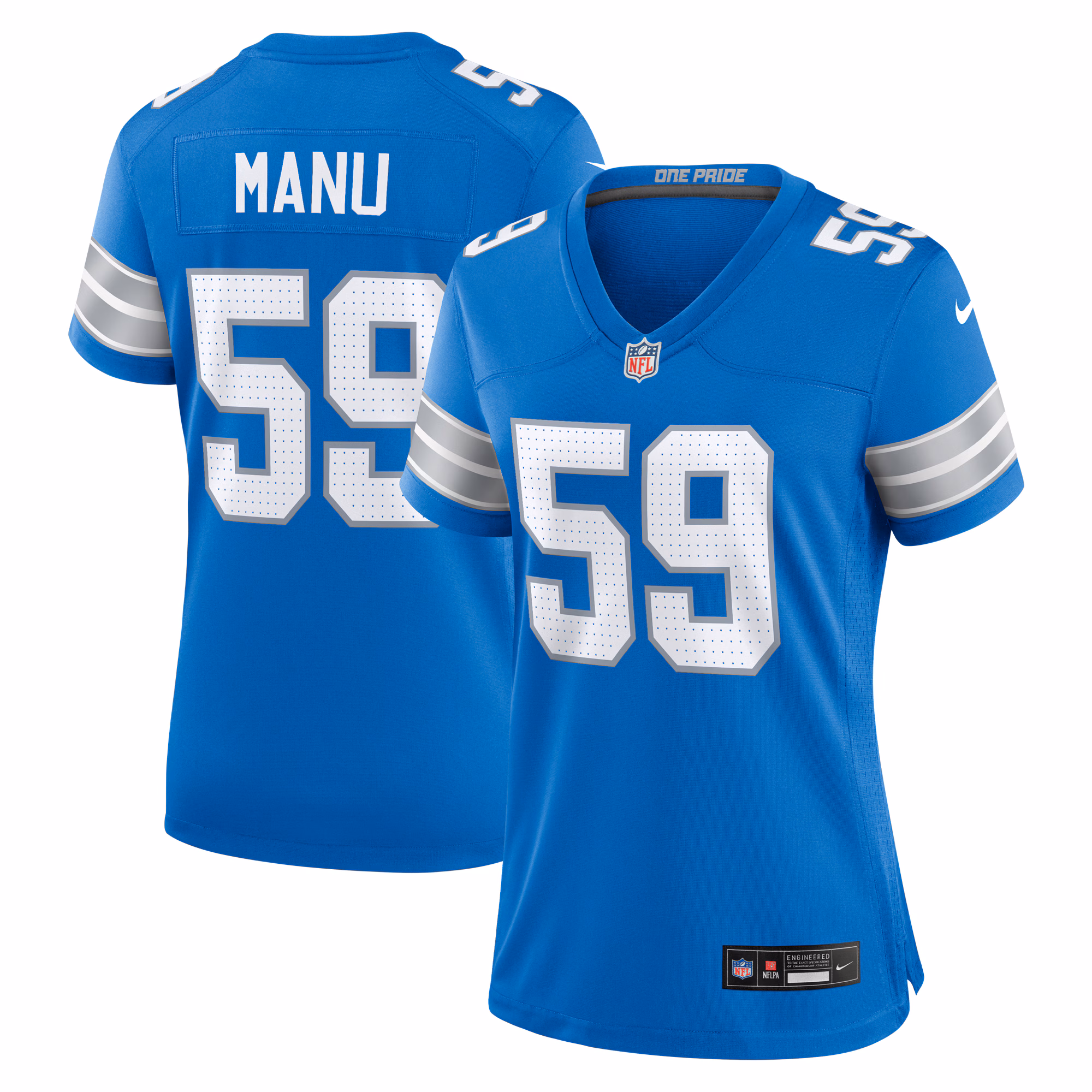 Giovanni Manu Detroit Lions Women's Team Game Jersey -  Blue