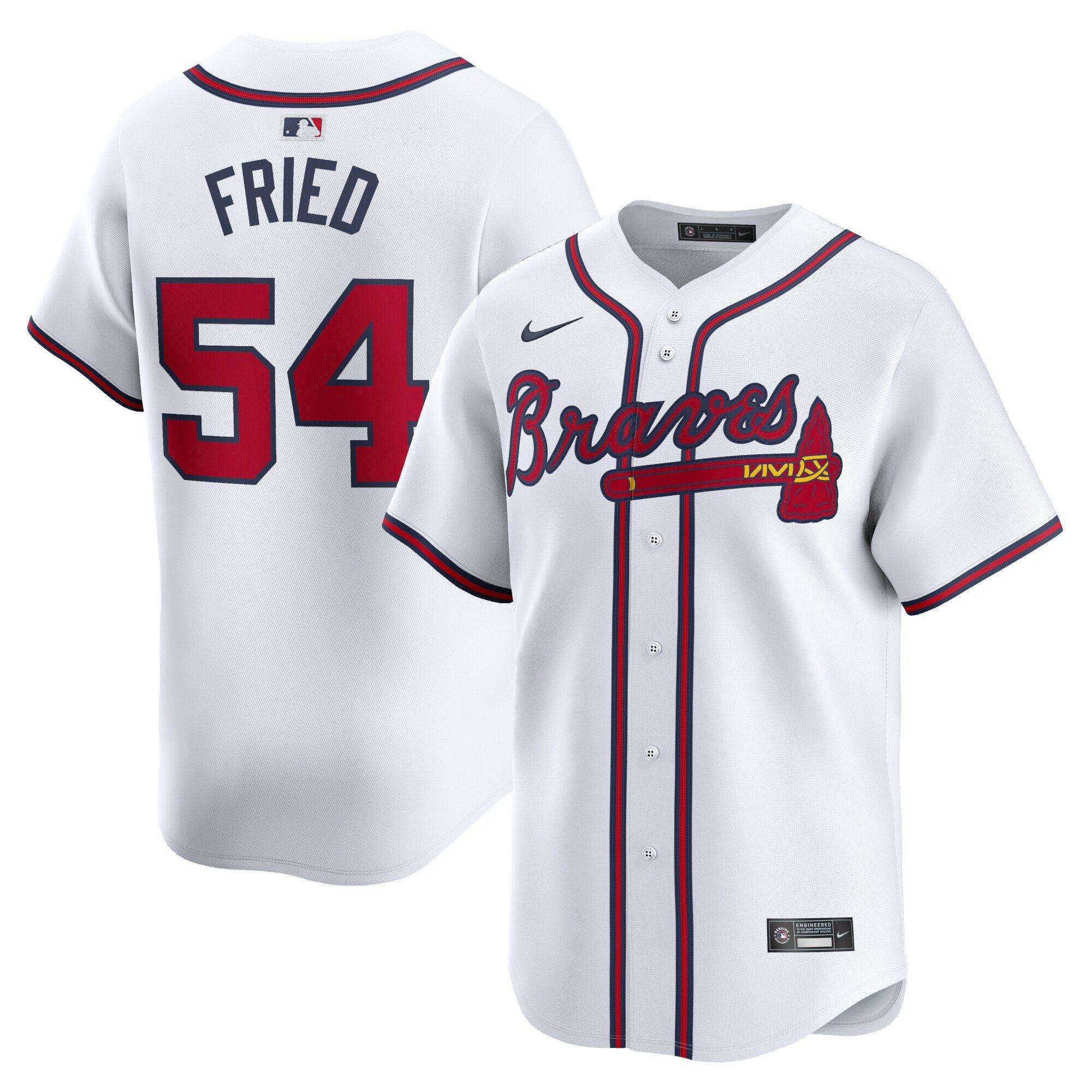 Men's Atlanta Braves #54 Max Fried  White Home Limited Player Jersey