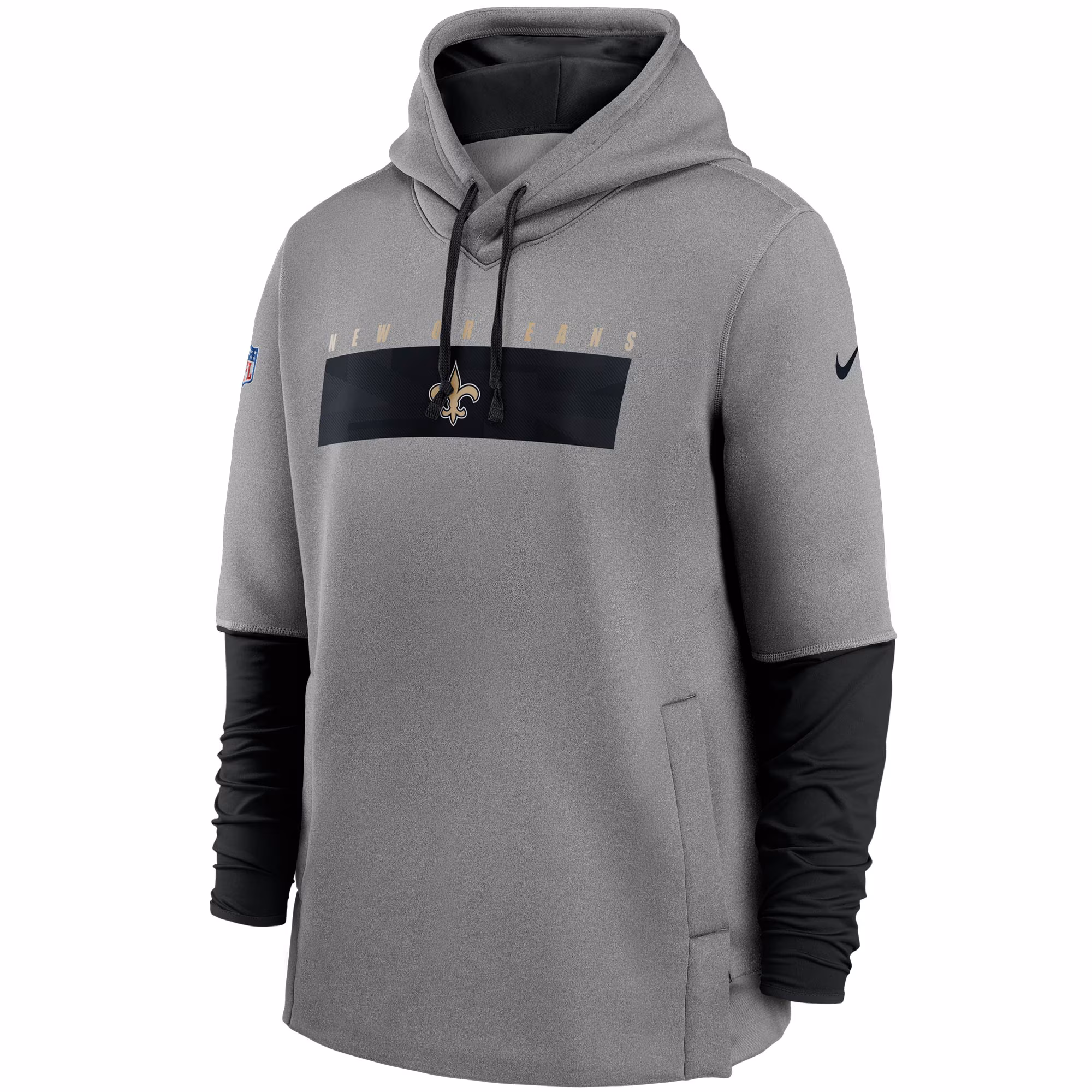 New Orleans Saints Sideline Playbook Performance Pullover Hoodie - Heathered Gray/Black