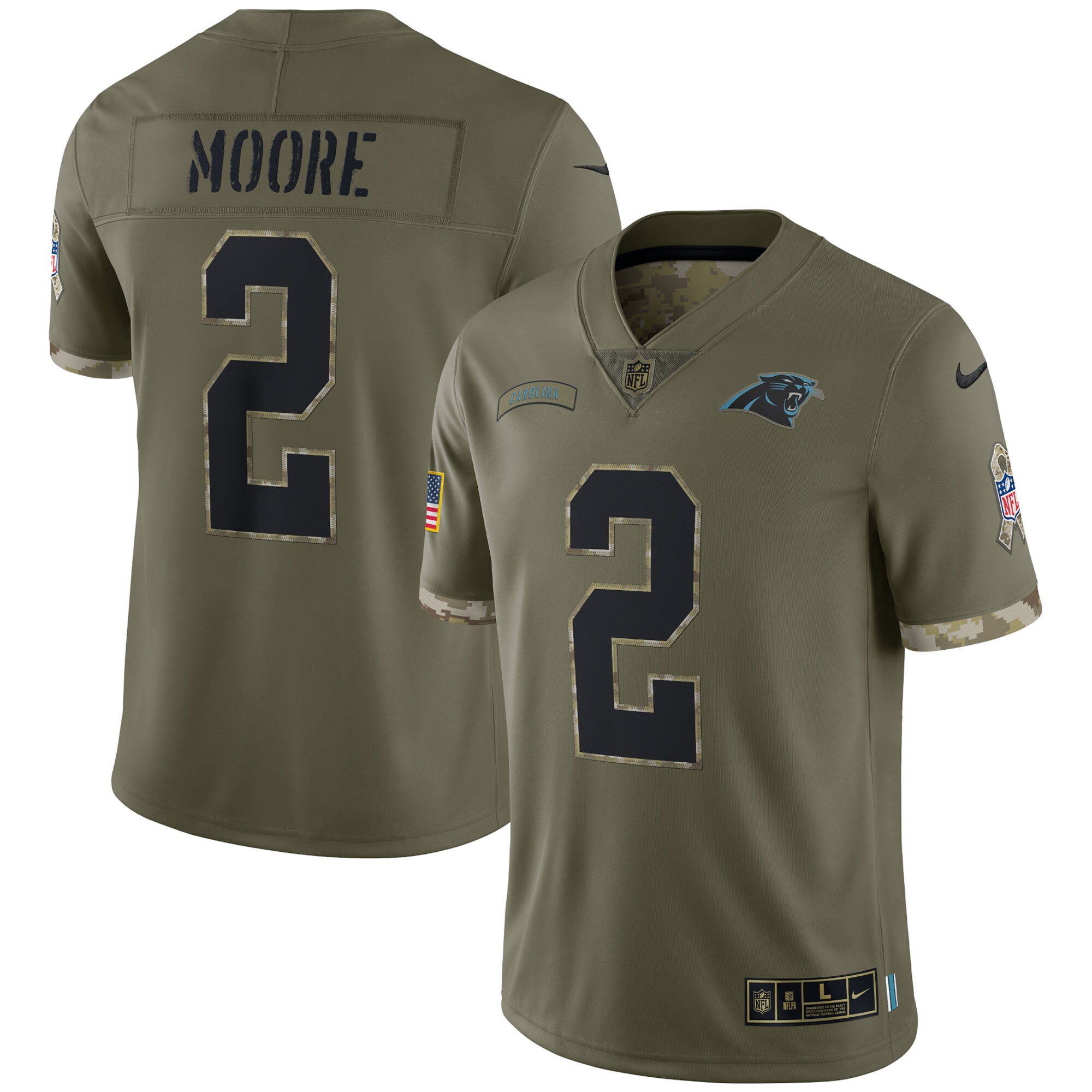D.J. Moore Carolina Panthers  2022 Salute To Service Limited Jersey - Olive