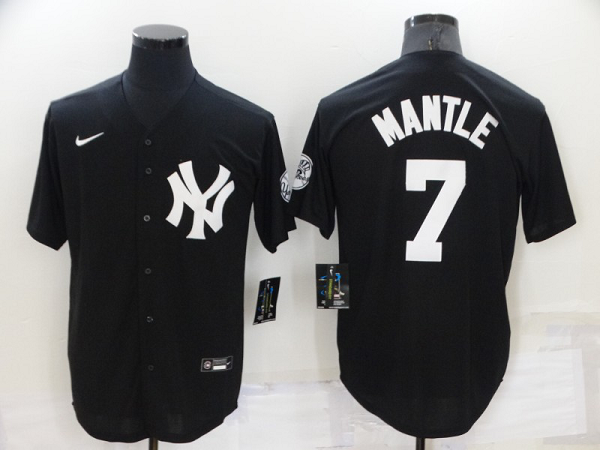 Men's New York Yankees #7 Mickey Mantle Black Throwback Stitched MLB  Cool Base Jersey
