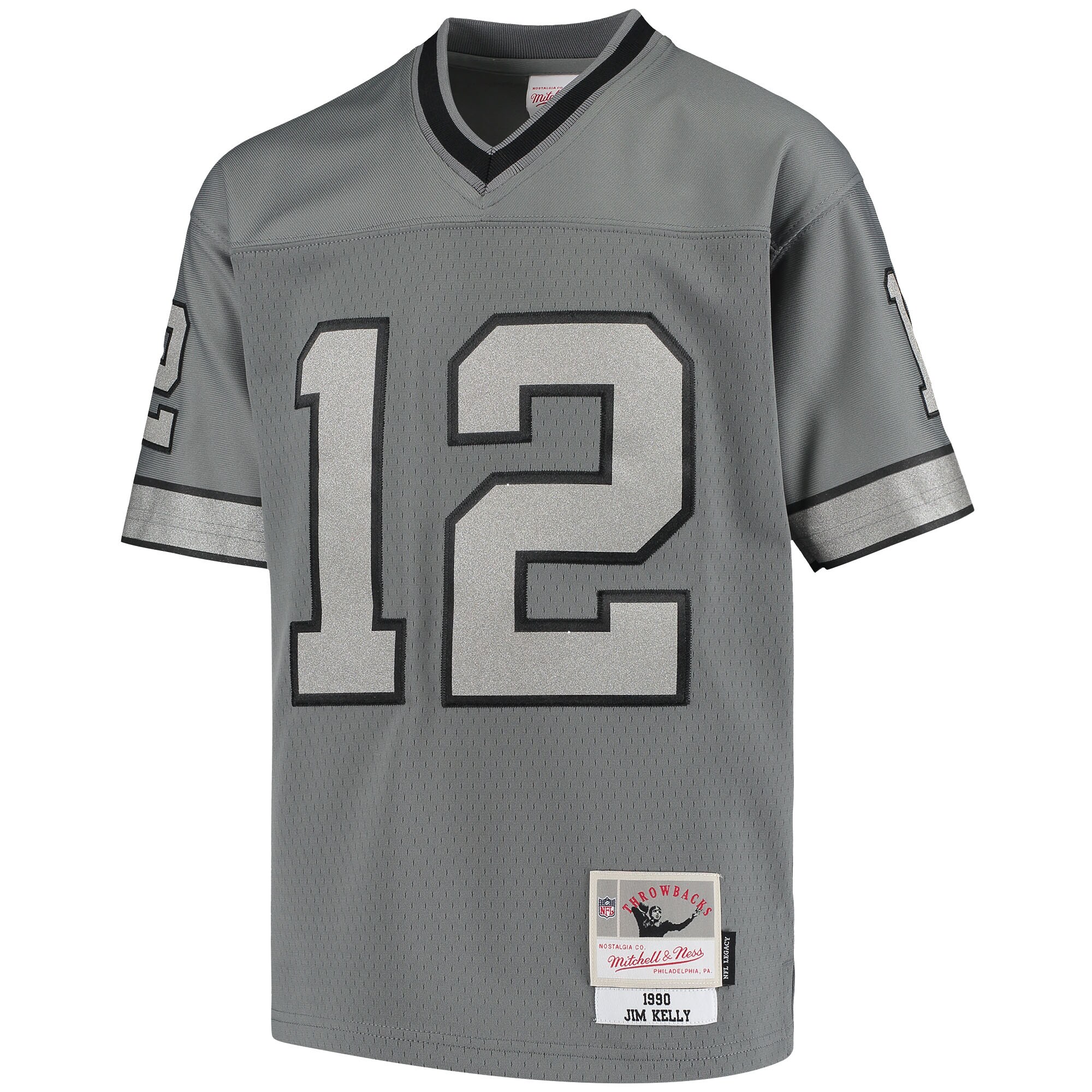 Jim Kelly Buffalo Bills Youth 1990 Retired Player Metal Replica Jersey - Charcoal