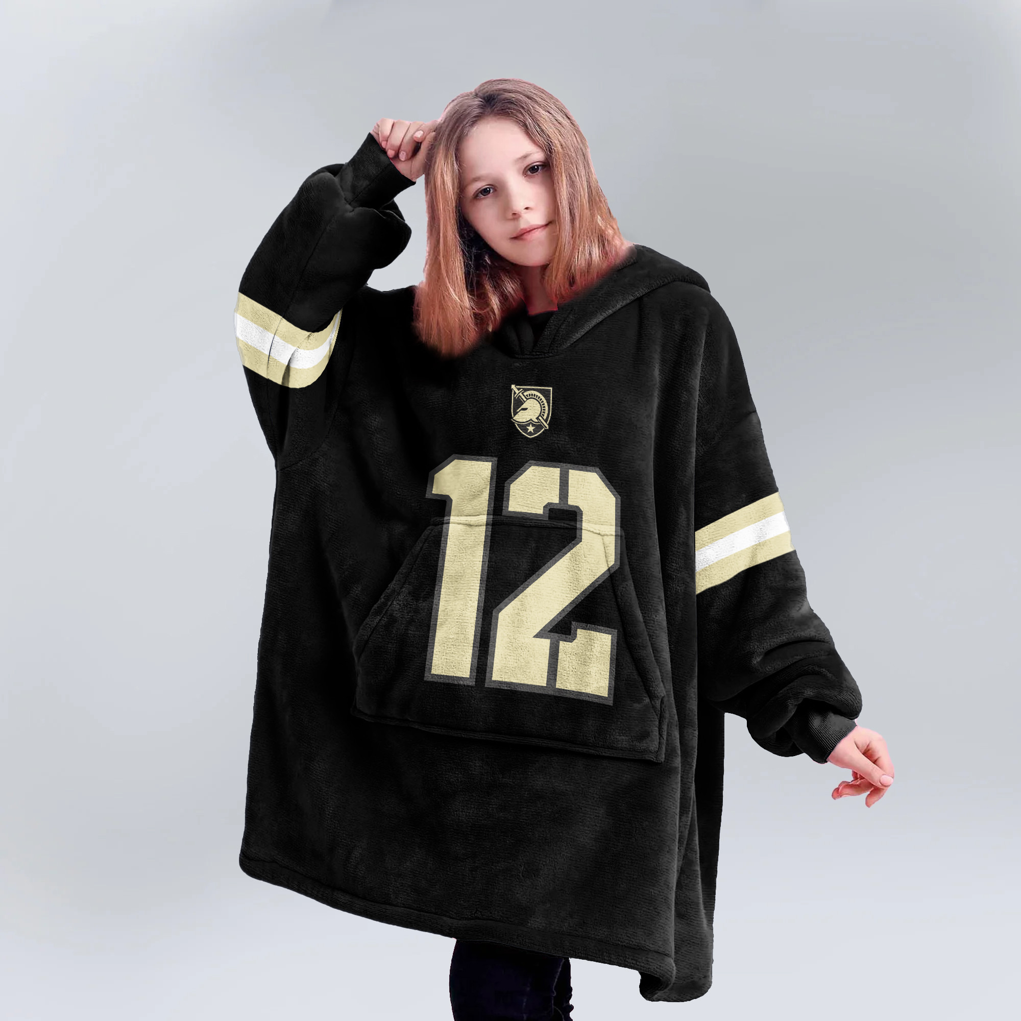 Adult #12 Army Football Unisex Blanket Hoodie