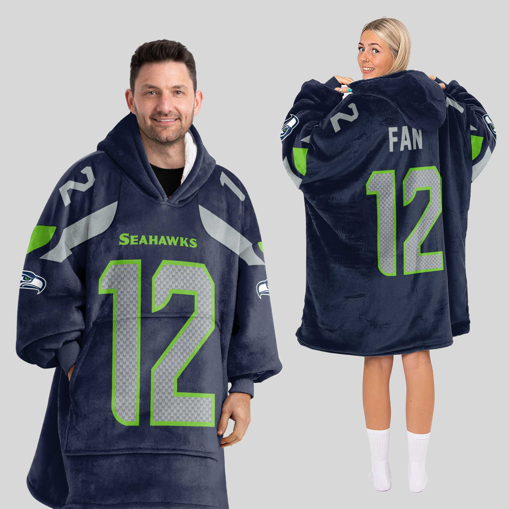 Adult 12 Seattle Football Unisex Blanket Hoodie