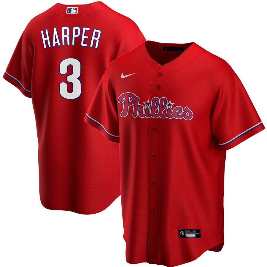 Men's  Philadelphia Phillies #3 Bryce Harper Red Alternate 2020 MLB Jersey