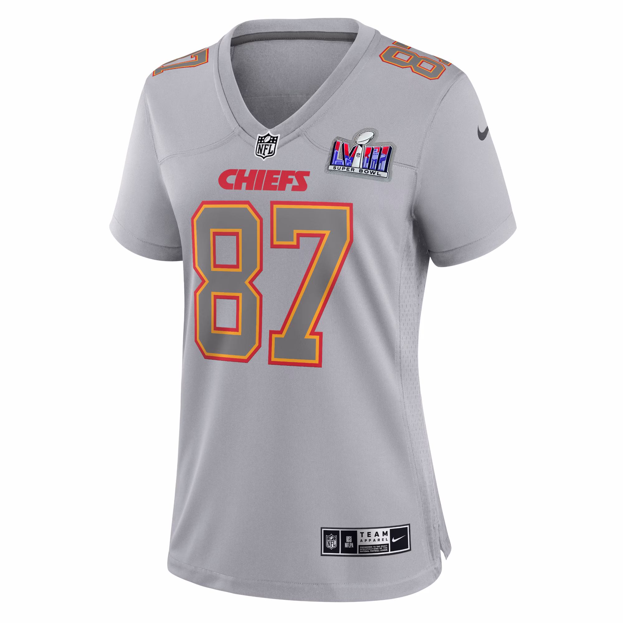 Travis Kelce Kansas City Chiefs  Women's 2023 Super Bowl LVIII Atmosphere Fashion Game Jersey - Gray