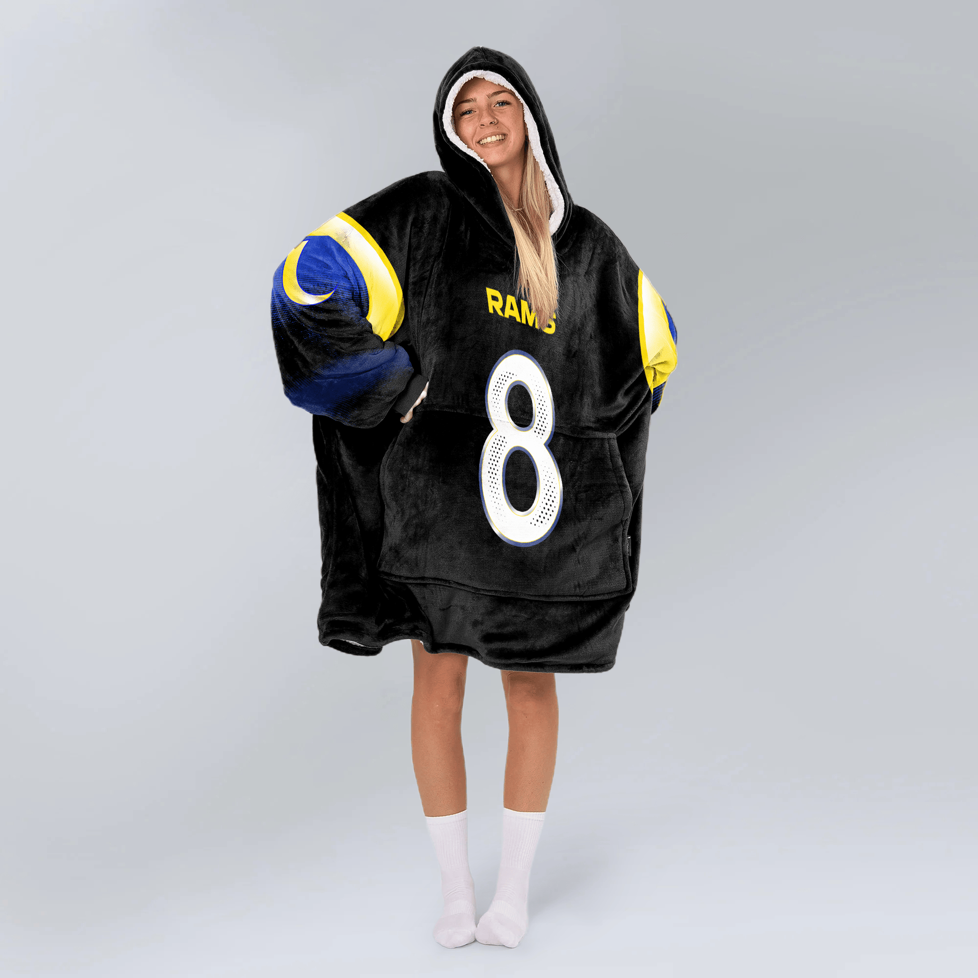 Adult J.V 8 Los Angeles R Football Unisex Blanket Hoodie