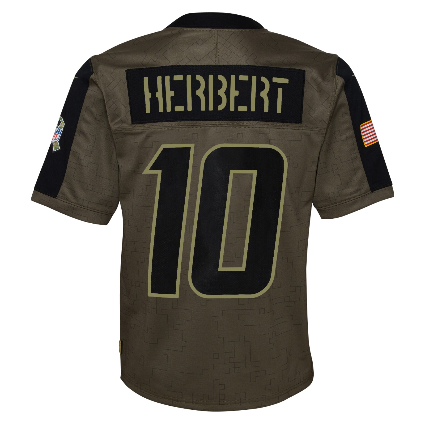 Justin Herbert Los Angeles Chargers Youth 2021 Salute To Service Game Jersey - Olive