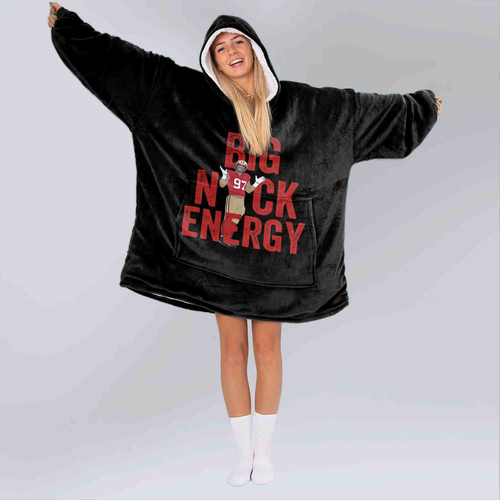 Adult Big Nick Energy San Francisco 49ers Football Unisex Blanket Hoodie