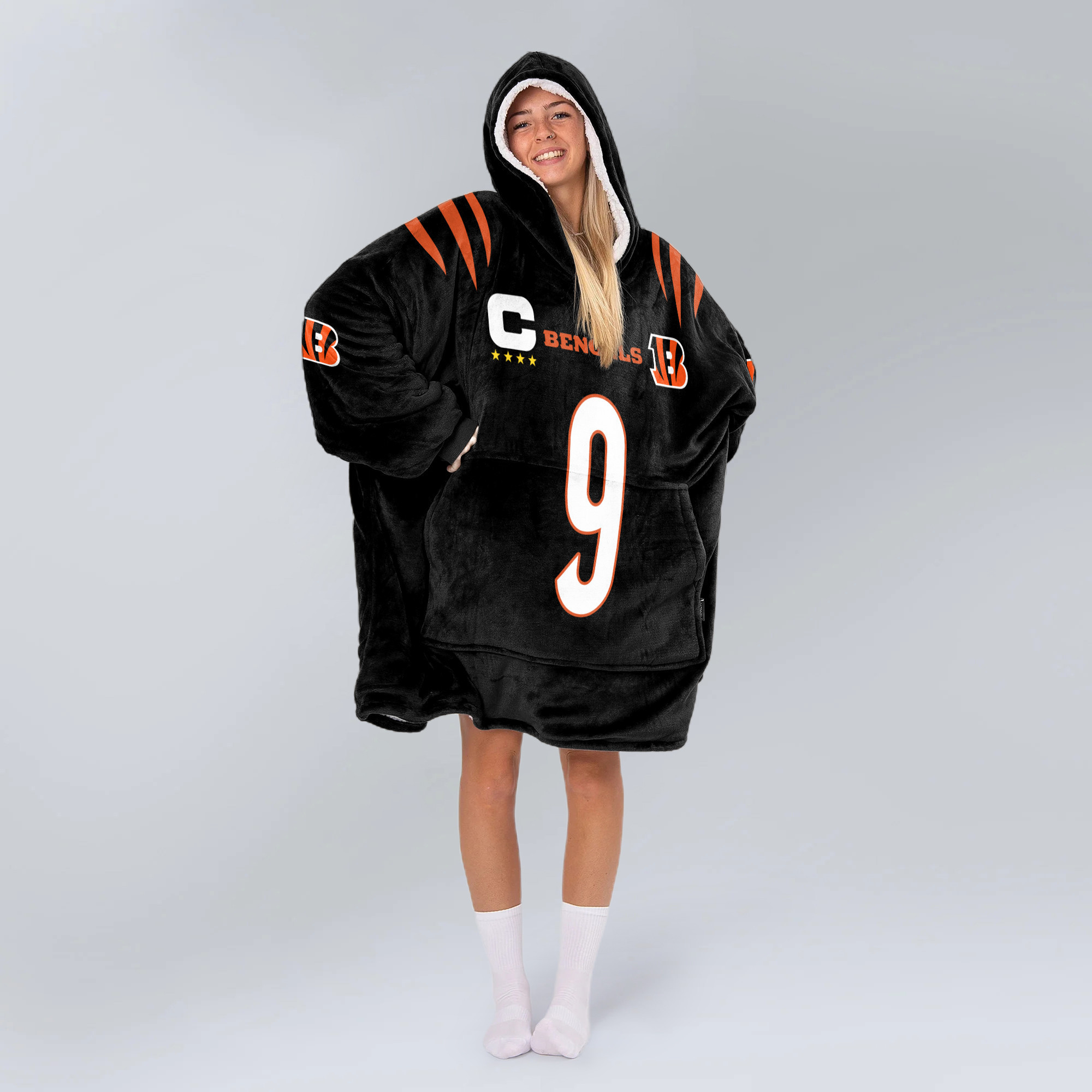 Adult Captain J.B 9 Cincinnati Football Unisex Blanket Hoodie