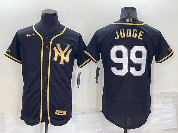 Men's New York Yankees #99 Aaron Judge Black Golden Stitched MLB Flex Base  Jersey