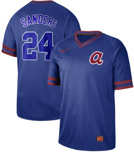 Men's  Atlanta Braves #24 Deion Sanders Royal Cooperstown Collection Stitched MLB Jersey