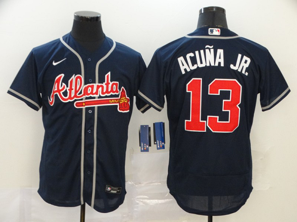 Men's Atlanta Braves #13 Ronald Acuna Jr. Navy Blue Stitched MLB Flex Base  Jersey