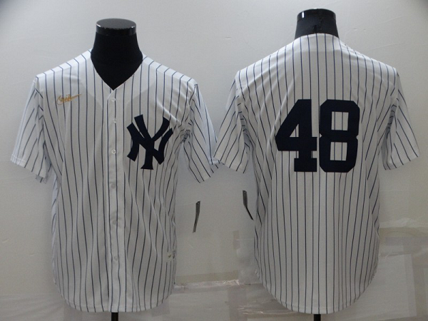 Men's  New York Yankees #48 Anthony Rizzo White Strip Throwback Cool Base MLB Stitched Jersey