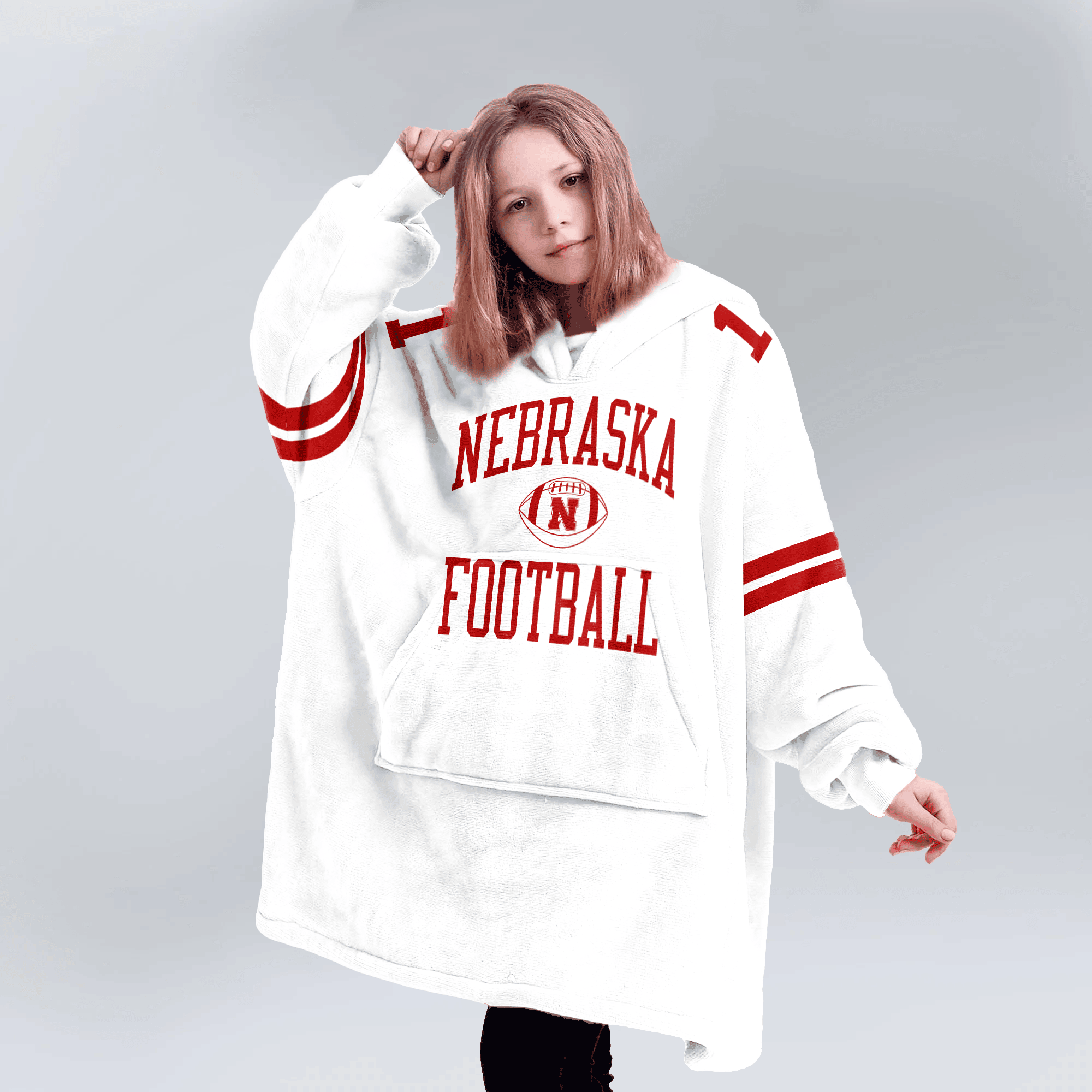 Kid 1 Nebraska Football Unisex Blanket Hoodie
