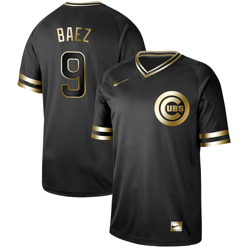 Men's  Chicago Cubs #9 Javier Baez Black Gold MLB Jersey