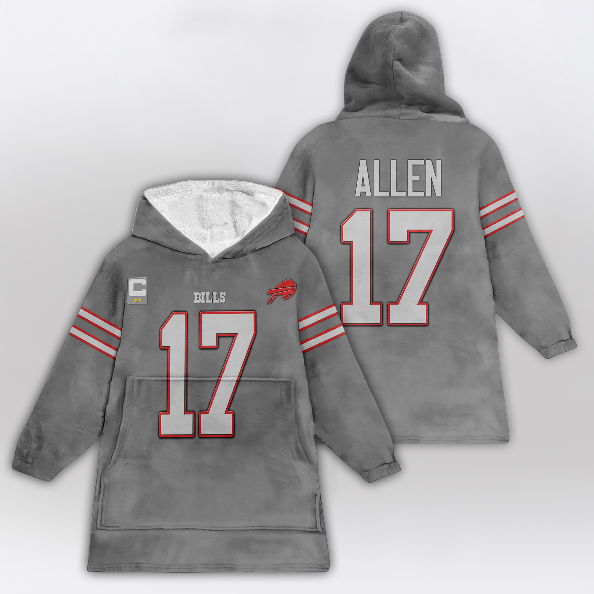 Adult 17 Buffalo Football Unisex Blanket Hoodie