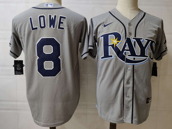 Men's Tampa Bay Rays #8 Brandon Lowe Grey Stitched MLB Cool Base  Jersey