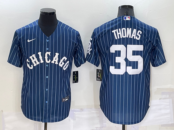 Men's  Chicago White Sox #35 Frank Thomas Blue Throwback MLB Cool Base Jersey