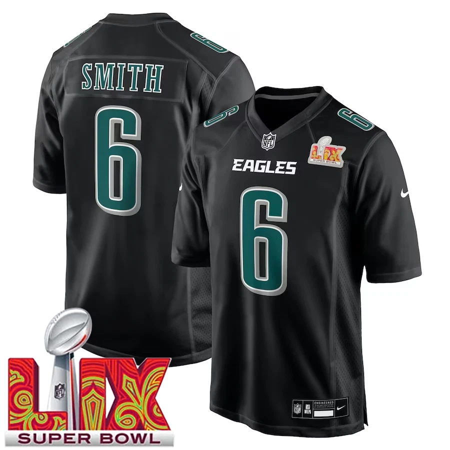 Men’s #6 DeVonta Smith Carbon Black Super Bowl LIX Fashion Game Player Jersey