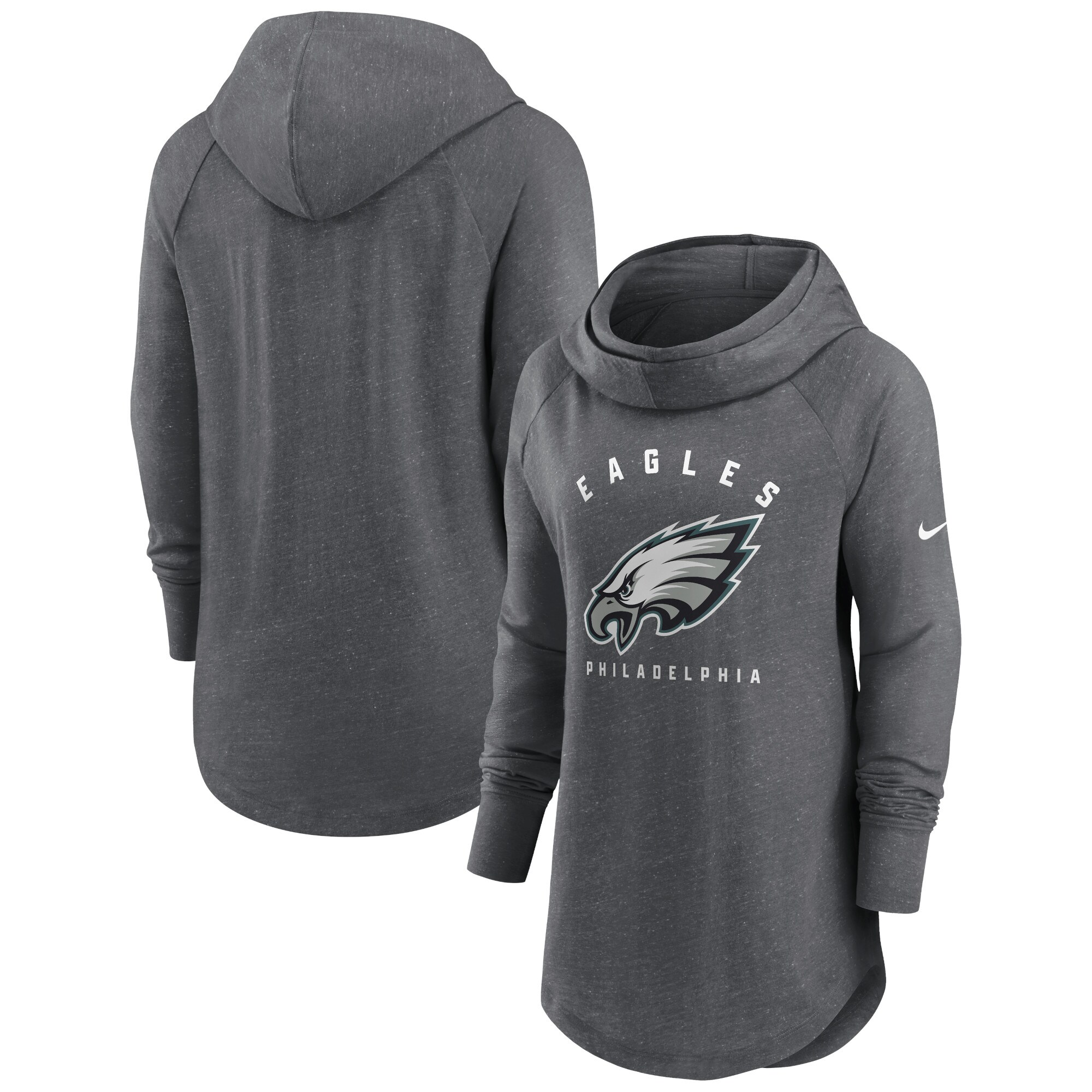 Philadelphia Eagles Women's Raglan Funnel Neck Pullover Hoodie - Heather Charcoal