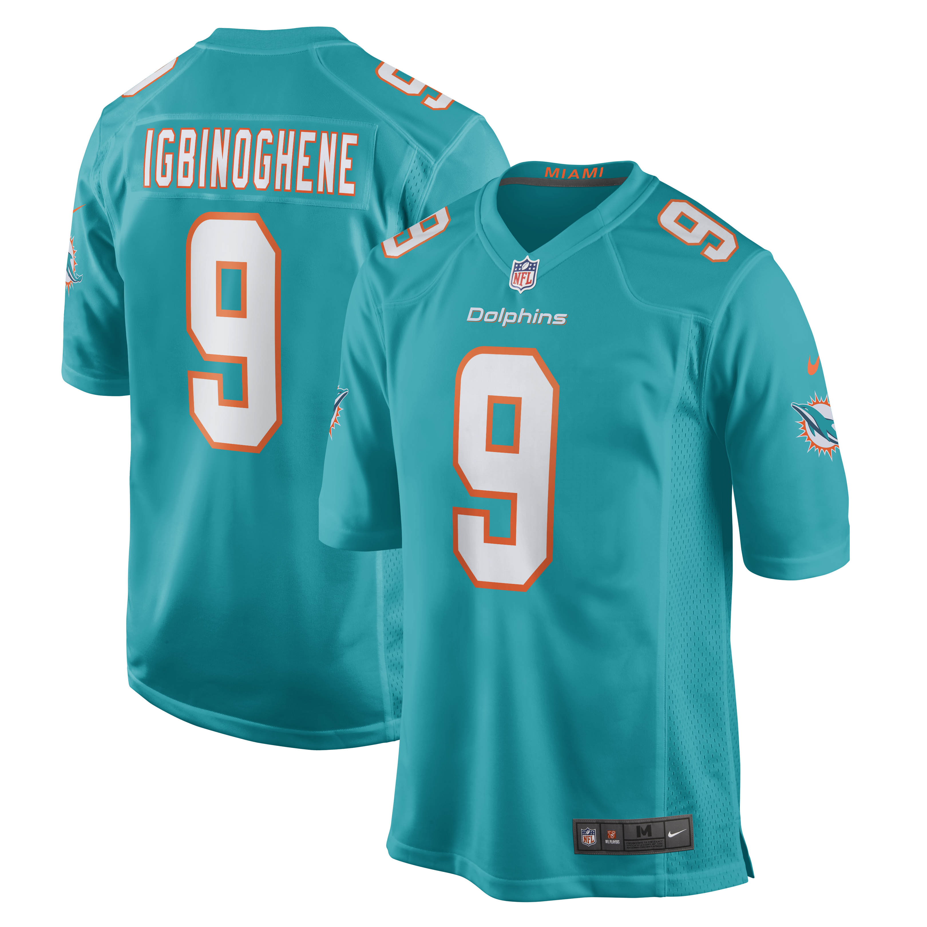 Noah Igbinoghene Miami Dolphins  Game Player Jersey - Aqua