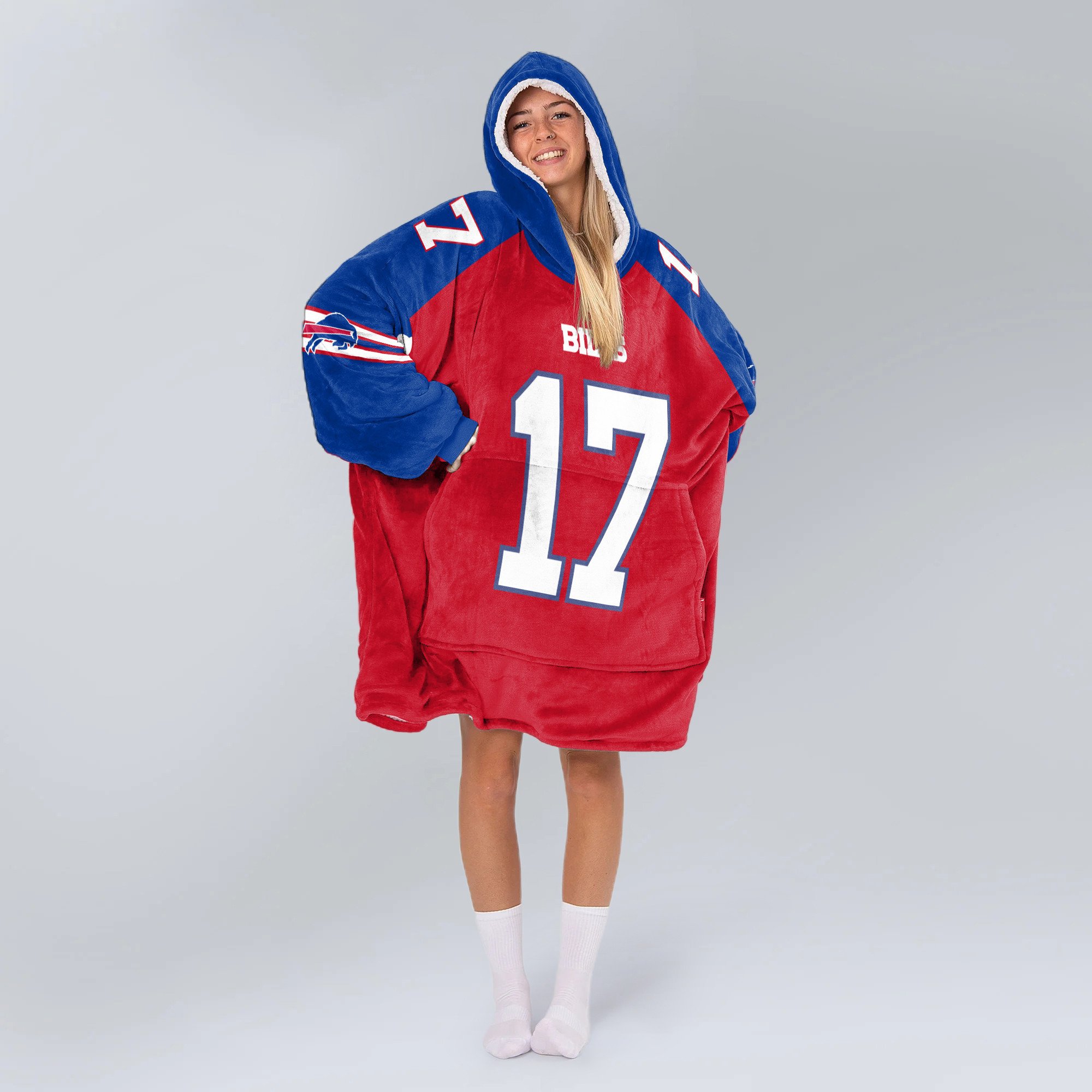 Adult 17 Buffalo Football Unisex Blanket Hoodie
