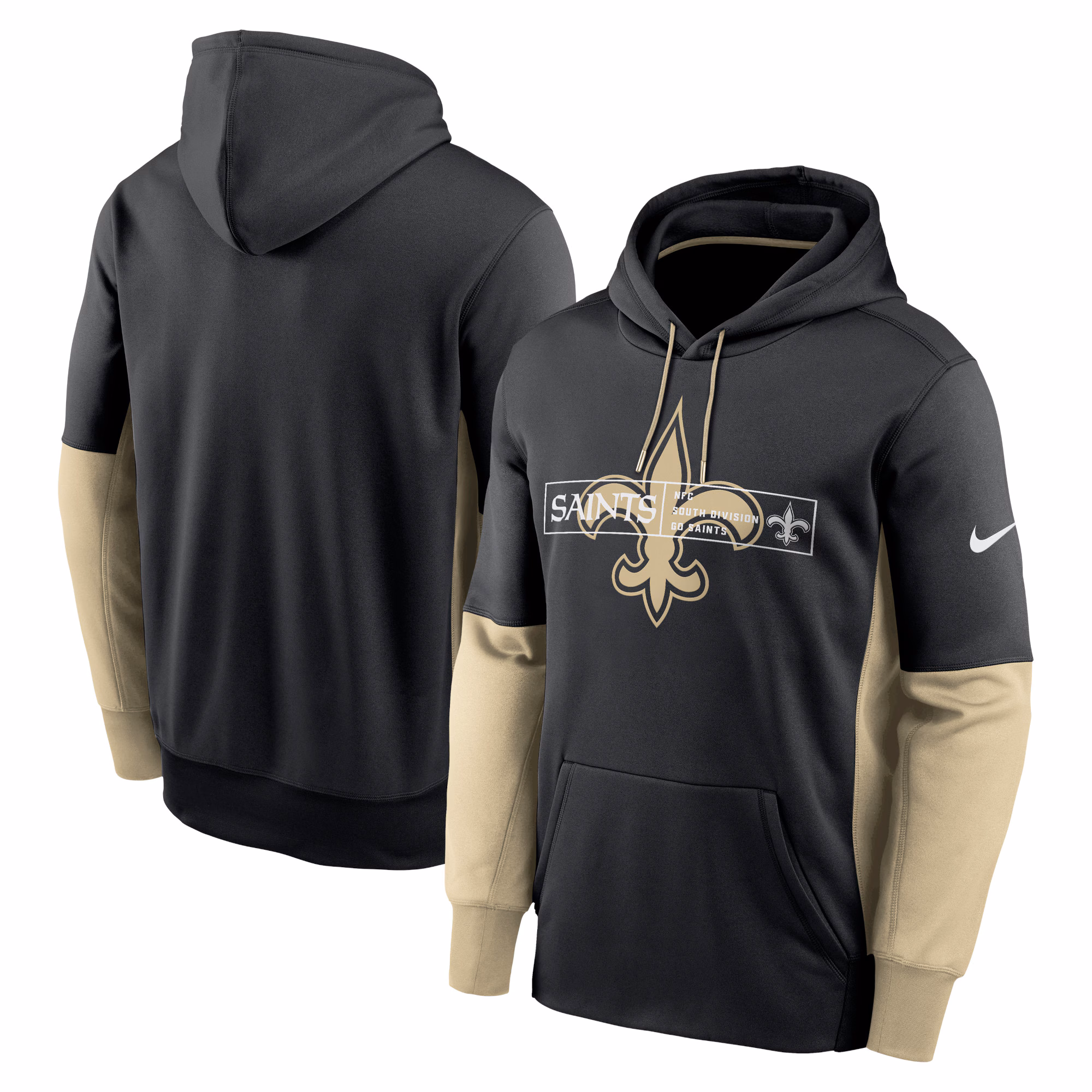 New Orleans Saints Color Block Fleece Performance Pullover Hoodie - Black