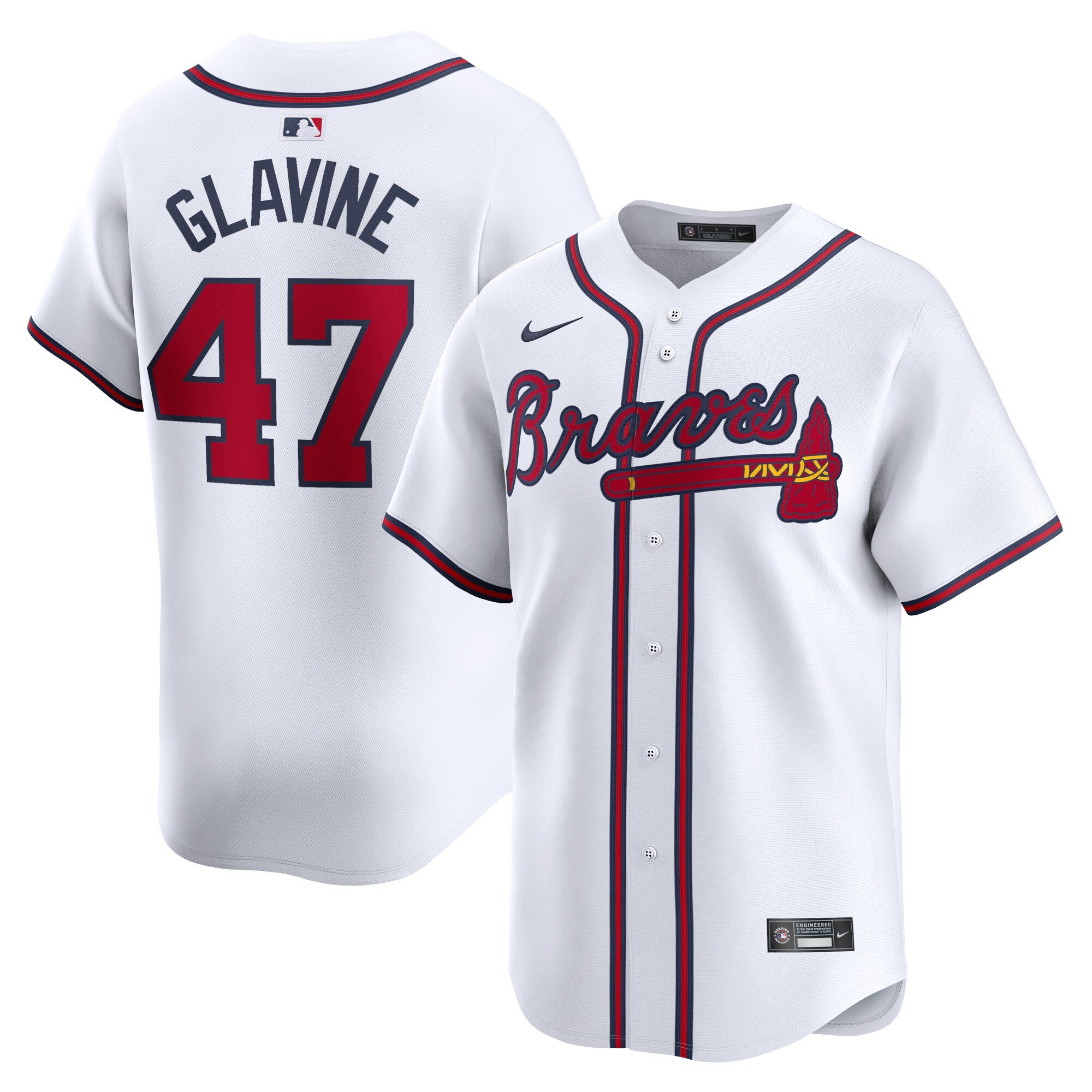 Men's Atlanta Braves #47 Tom Glavine  White Home Limited Player Jersey