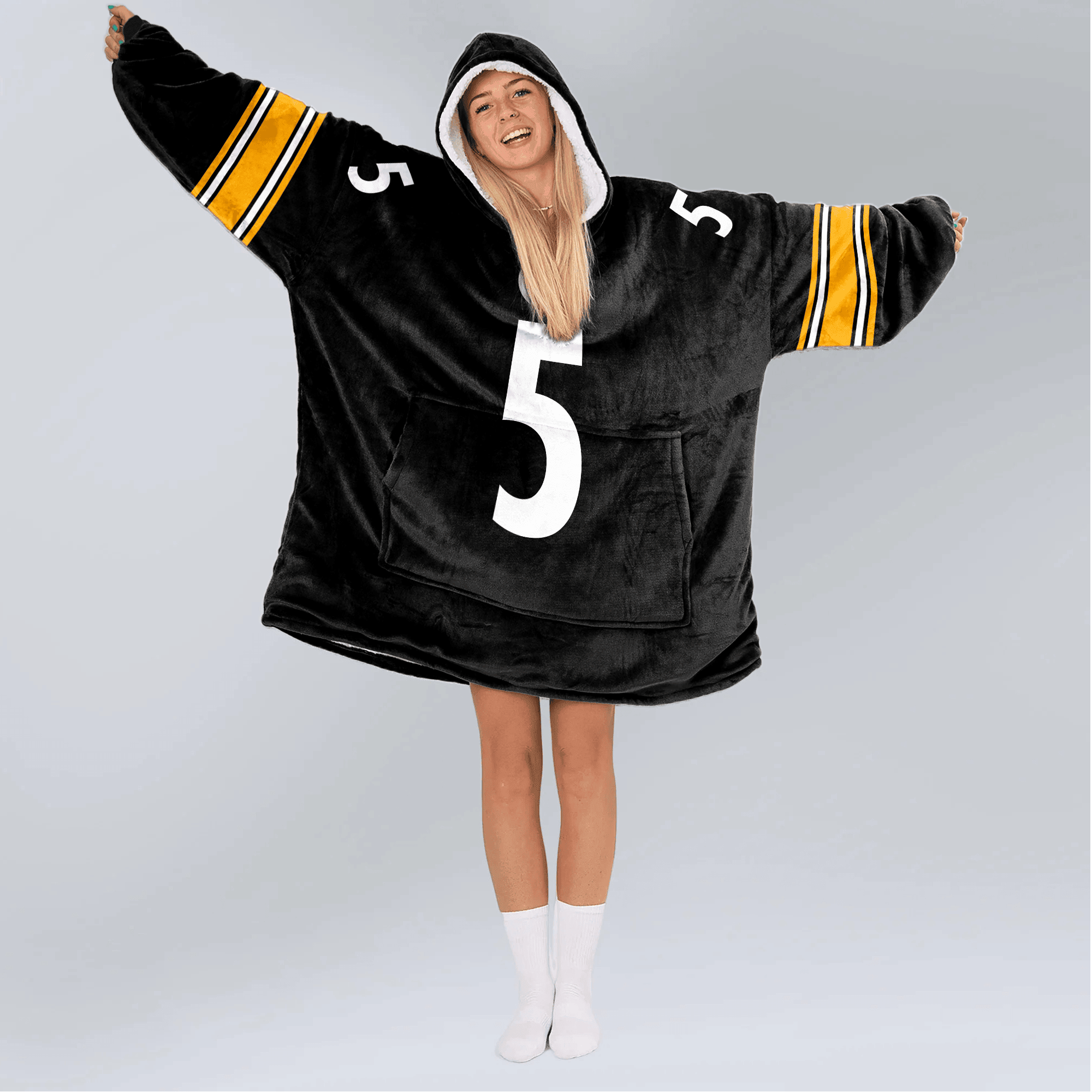 Adult 5 Pittsburgh Football Unisex Blanket Hoodie