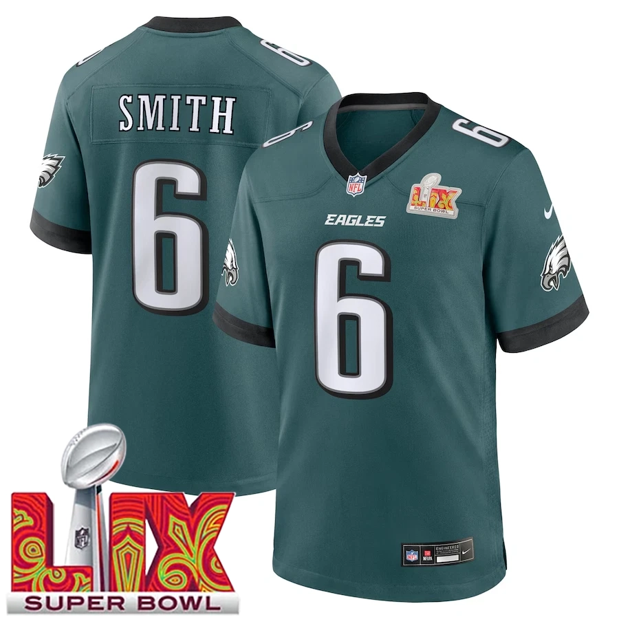 Men’s #6 DeVonta Smith Midnight Green Super Bowl LIX Game Player Jersey