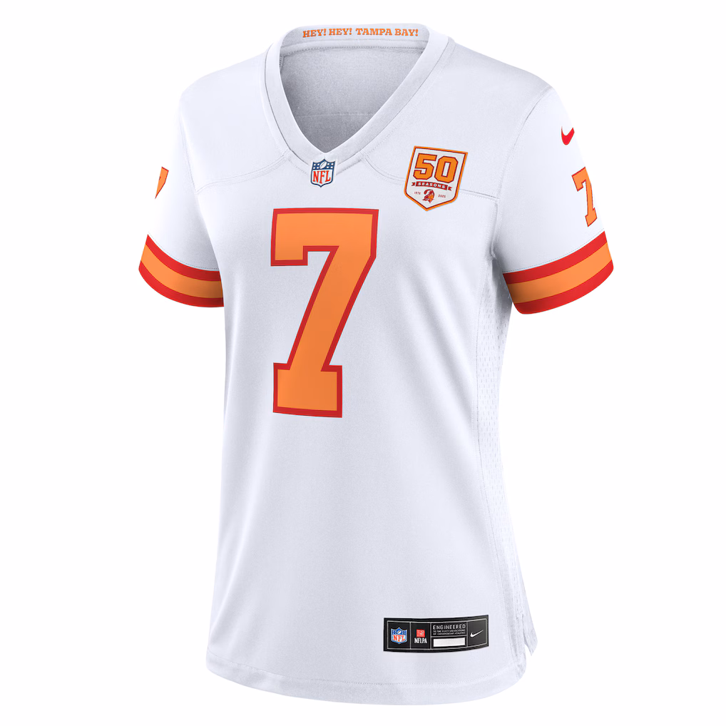 Bucky Irving #7 '76 Tampa Bay Buccaneers Nike Women's 50th Season Game Jersey - White