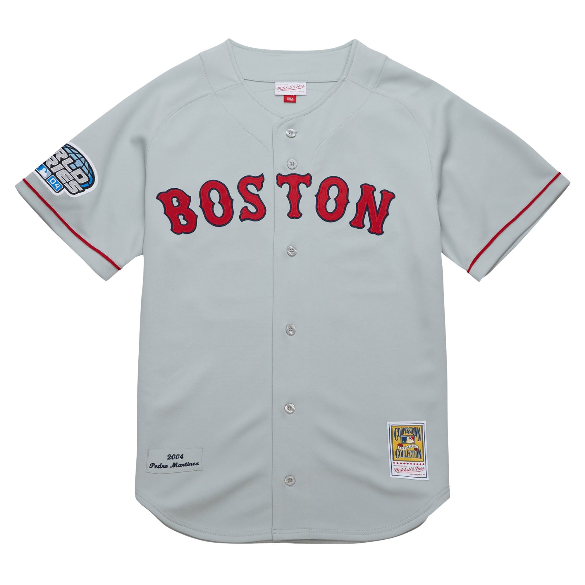 Men's Boston Red Sox Pedro Martinez Mitchell & Ness Gray 2004 Cooperstown Collection Throwback Jersey