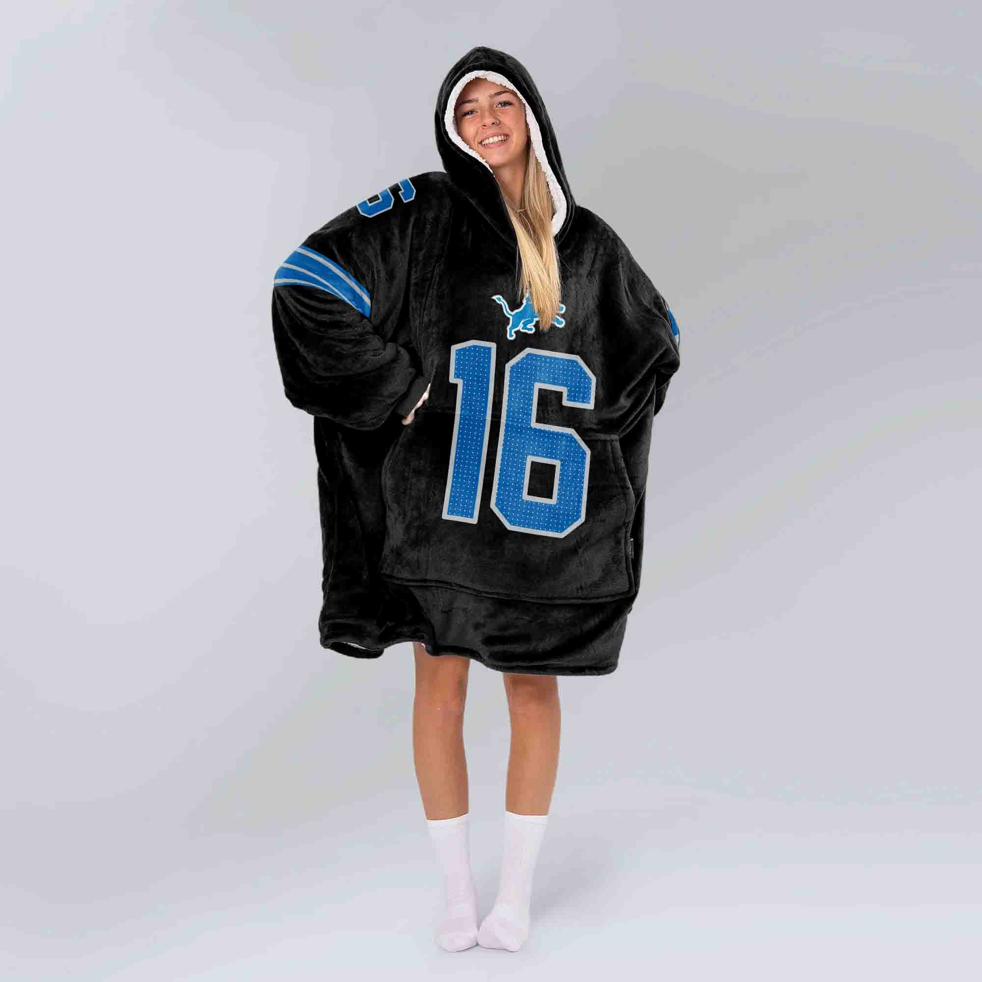 Adult Quarterback No 16 Detroit Football Unisex Blanket Hoodie