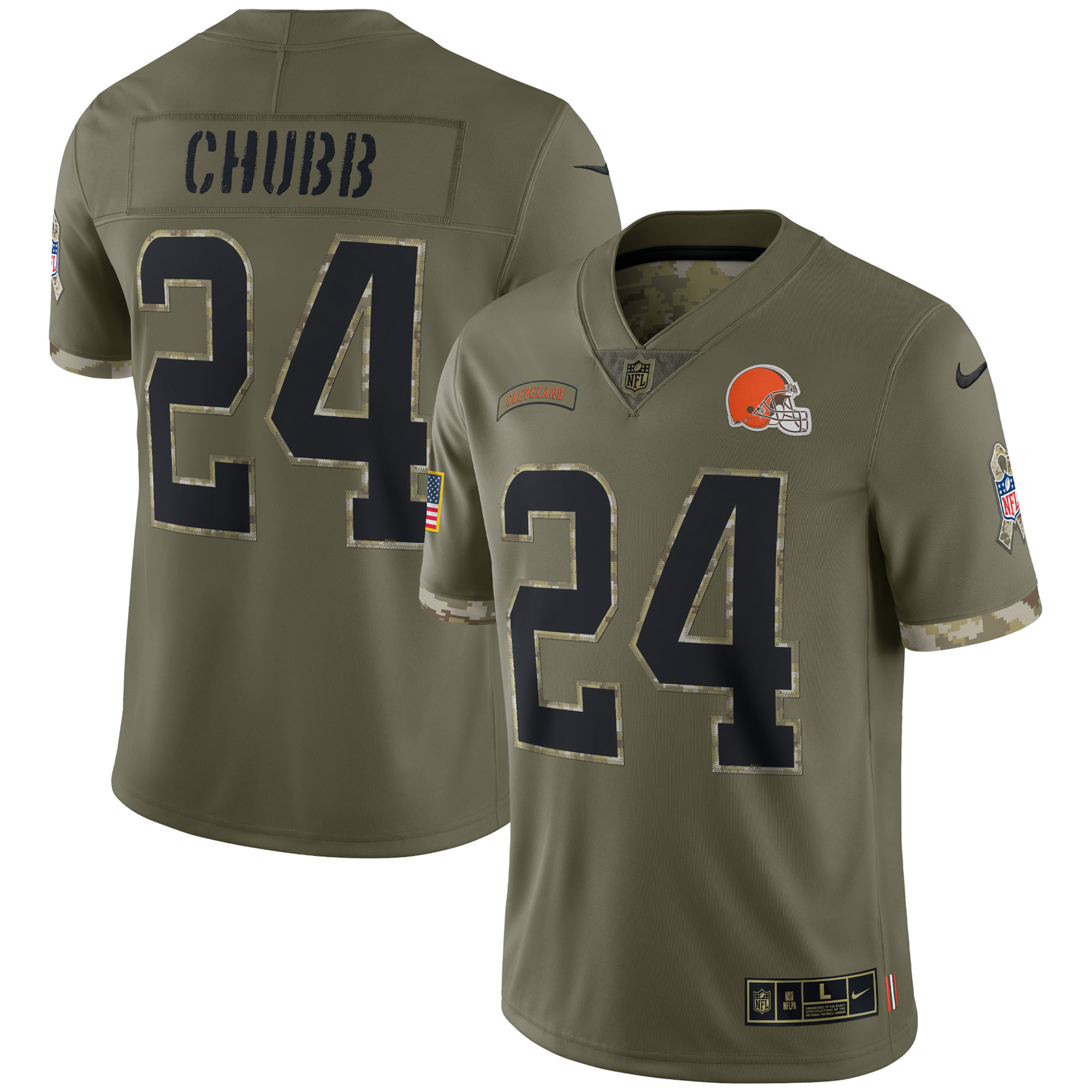 Nick Chubb Cleveland Browns  2022 Salute To Service Limited Jersey - Olive