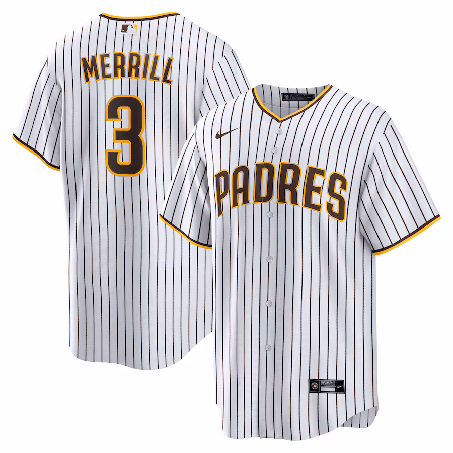 Men's San Diego Padres #3 Jackson Merrill White Home Replica Jersey