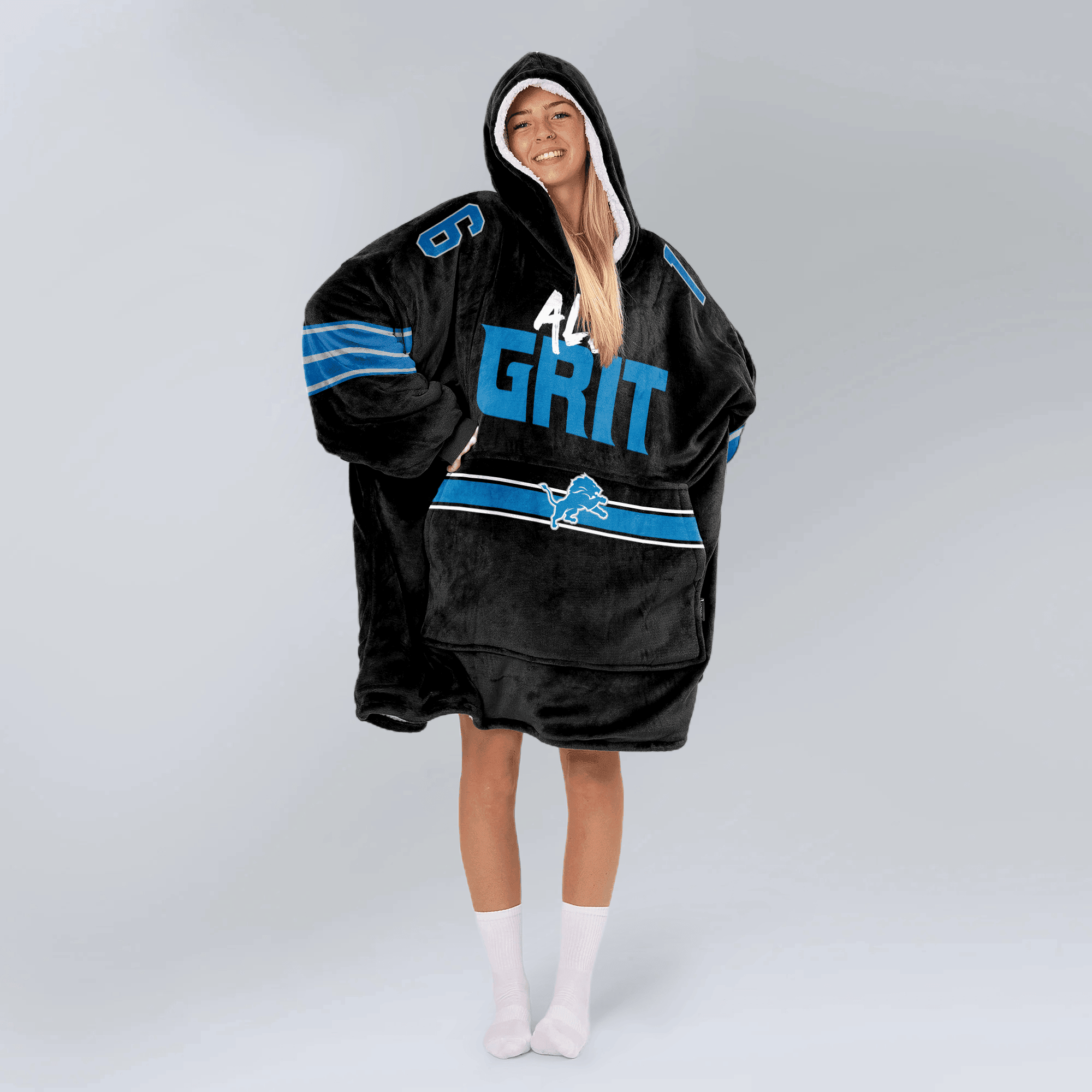 Adult All Grit J.G 16 Detroit Football Unisex Blanket Hoodie
